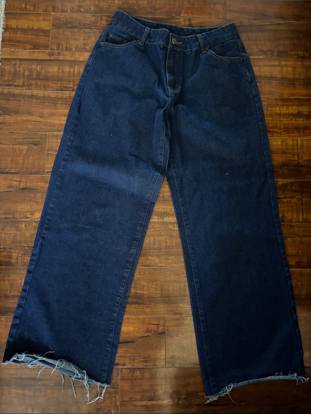 Classic High-Waist Dark Blue Wide-Leg Jeans